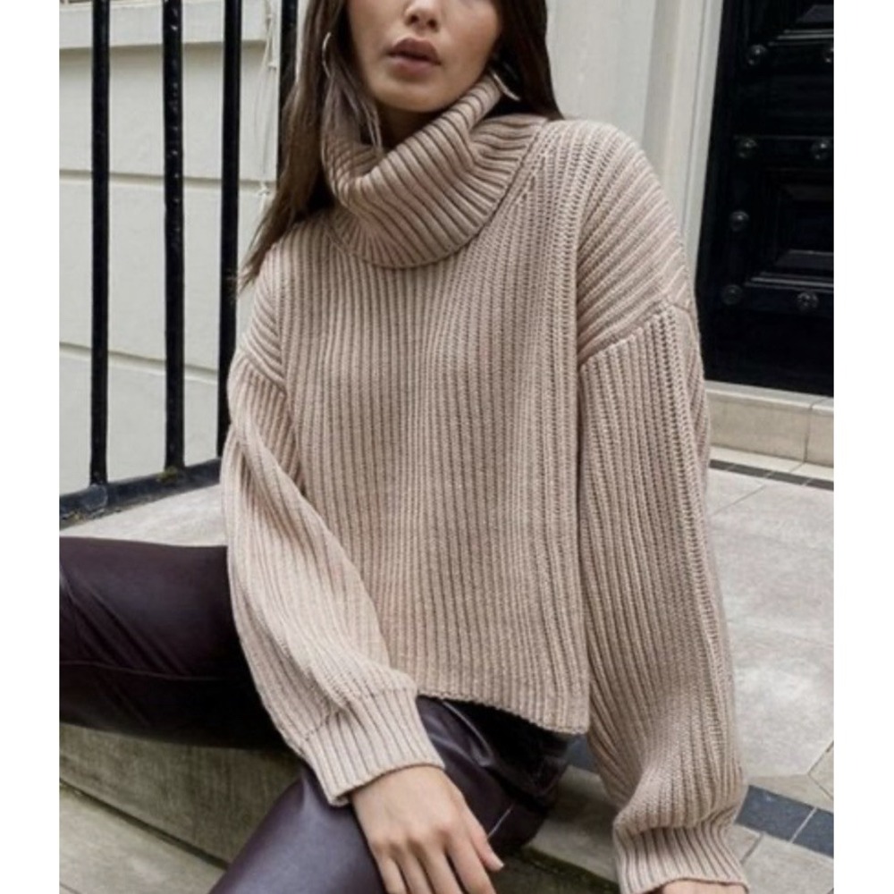 Aritzia Babaton Guell Turtleneck Sweater S Merino Wool Crop Slouchy Chunky Knit